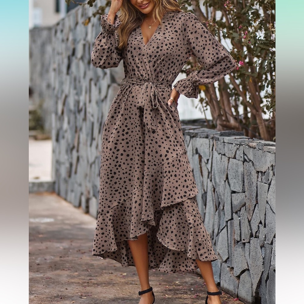 Long sleeve maxi boho wrap dress S